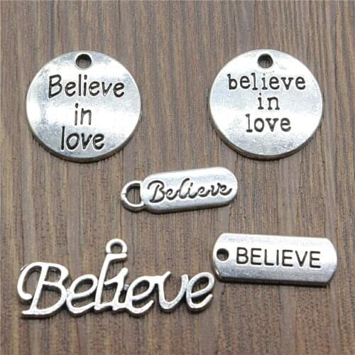 20pcs Believe Pendant Charms Antique Silver Color Believe Plate Charms Jewelry DIY Believe Tag Charms For Bracelet Making