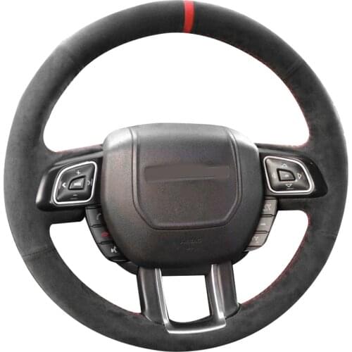 All Black Suede Leather Steering Wheel Red Stitch on Wrap Cover Fit For Land Rover Range Rover Evoque 2012-2016