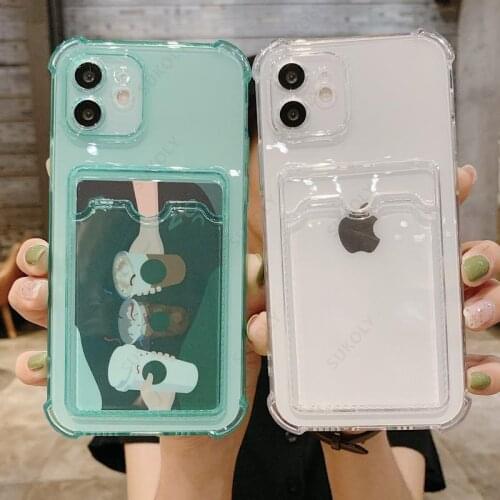 Transparent Card Bag Phone Case For iPhone 11 12 Pro Max XR XS Max X 7 8 Plus SE2 Shockproof Soft Bumper Clear Back Fitted Cover