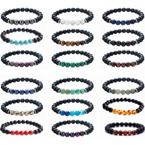 QIMOSHI Natural Stone Yoga Bracelets for Women 8MM Chakra Matte Onyx Men Bangle Tiger Eye Malachite Lava Cyrstal