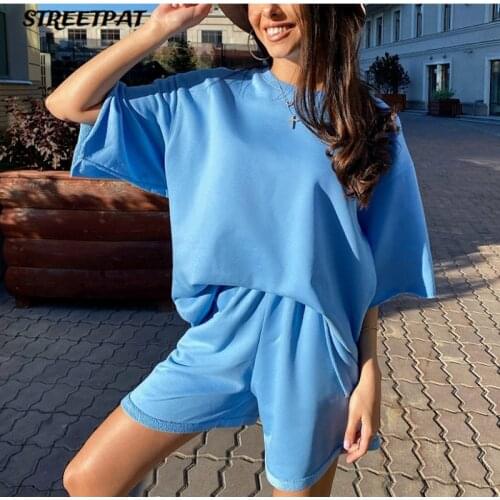 Plus Size Two Piece Set Women Casual Loose Tracksuit Solid Loungwear Sport Outfits Summer Tops And Shorts Sets Streetpat