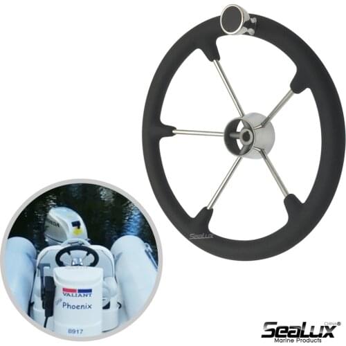 Sealux 15.5 inch Steering wheel with F1 knob Stainless Steel 304 body and PU Foam for comfort Boat Accessories Yacht