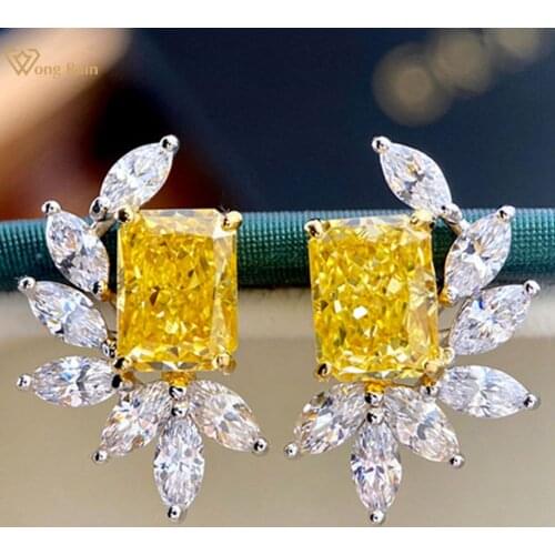 Wong Rain 100% 925 Sterling Silver Created Moissanite Gemstone Wedding Party Fahion Romantic Ear Stud Earrings Fine Jewelry Gift