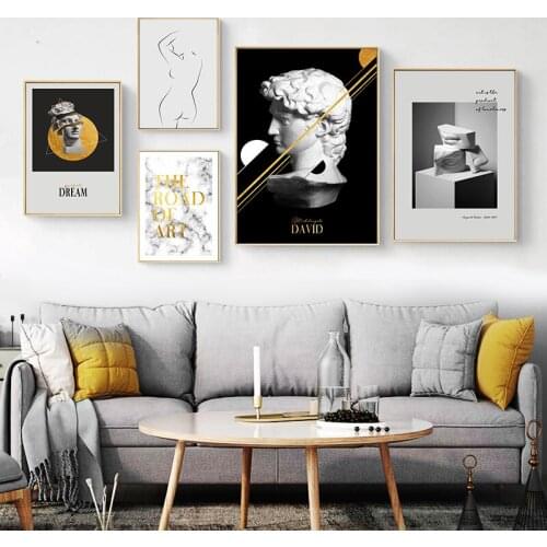 YUMEART Michelangelo Sculpture Marble body Art Wall Art Canvas Painting Nordic Posters And Prints Wall Pictures Living Room Déco