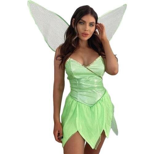 Ladies Halloween Costumes Womens Dress Forest Fairy Costume Sexy Solid Color Sequin Tube Tops Short Dress With Wings Playsuits