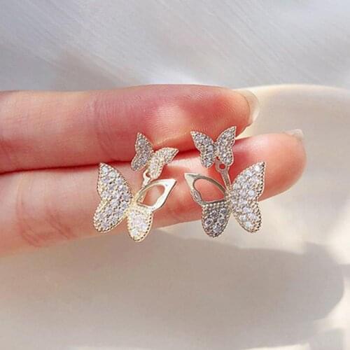 Women Fashion Hollow 2-Butterfly Full Rhinestone Stud Earrings Party Jewelry Inlaid Earrings For Women Earring Fashion Jewelry