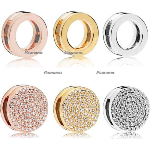 925 Sterling Silver Rose Gold Charm Reflexions Dazzling Elegance Clip Beads Fit Pandora Bracelet & Bangle Jewelry