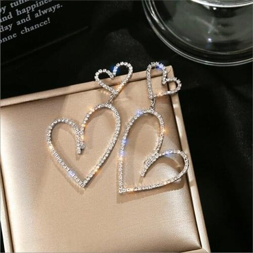 European and American personality exaggerated long earrings temperament full crystal heart earrings wild earrings