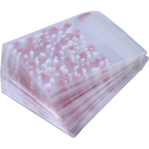 100 Pcs Pink Loving Heart Cookies Candy Baking Plastic Self-adhesive Cosmetic Soap Package Bags