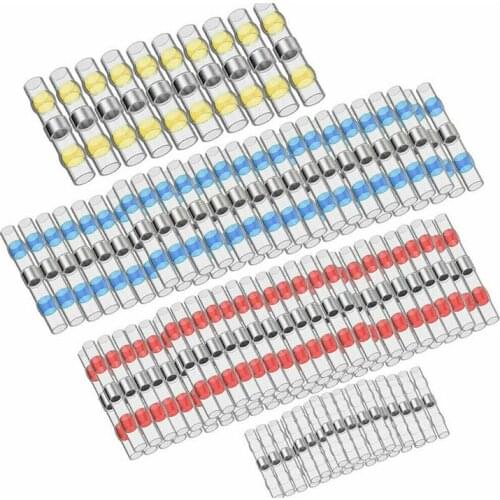 100pcs Solder Seal Heat Shrink Sleeve Butt Wire Connectors Terminals Kit Electrical Wire Insulated Butt Connectors Kit