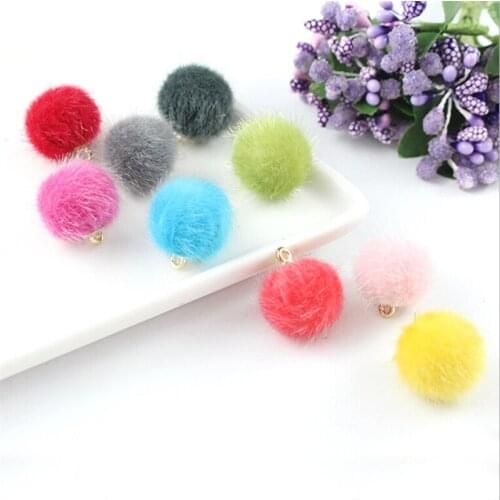 2pcs/lot new 15mm Imitation Mink Fur Round Ball Hair Beads Charms Pendants For Earrings Bracelet DIY Jewelry Making Accessories