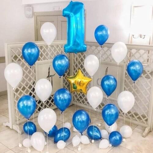 22Pcs Baby Boy 1st Blue White Helium Balloons Aniversary Celebration Globos Happy Birthday Party Decortions Baby Shower Kids