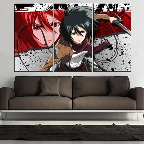 3 Panel Anime Attack on Titan Mikasa Ackerman Print Posters Canvas Paintings Decoration Living Room Wall Art Home Decor Pictures