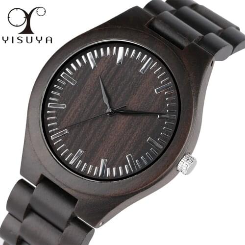 Business Wooden Watches for Man Minimalist Analog Quartz Bamboo Wrist Watch for Men Simple Ebony Bracelet Clasp Watch for Teen