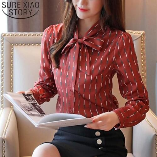 Blusas Mujer De Moda 2021 Autumn Fashion Women Chiffon Blouses Casual Stripe Women Clothing Long Sleeve V-neck Women Top 6379 50