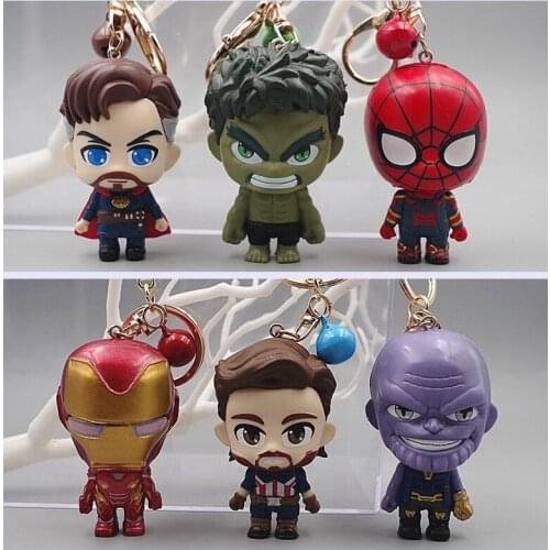 Disney 6pcs Cartoon Avengers Infinity War Iron Man Hulk Thor l Spiderman Doll Handmade Fashion keychain Accessory Pendant Gift