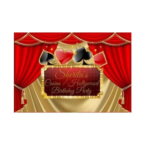 Custom Casino Black Drapes Roulette Wheel Chips Dices Poker Curtains backdrop Computer print birthday background