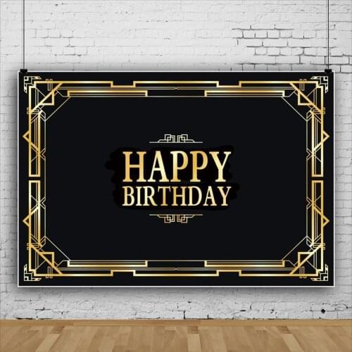 Black Gold Geometric Border Backdrops Photocall Vinyl Background Indoor Decorations for Birthday Portrait Photography Props