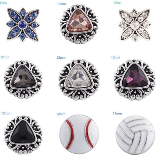 Flower soprts 12mm Rhinestone Charms Metal snap button DIY jewelry KS2016