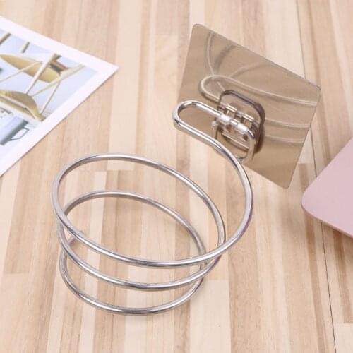 Hair Dryer Holder Blower Organizer Adhesive Wall Mounted Nail Free No Drilling Stainless Steel Spiral Stand For Bathroom
