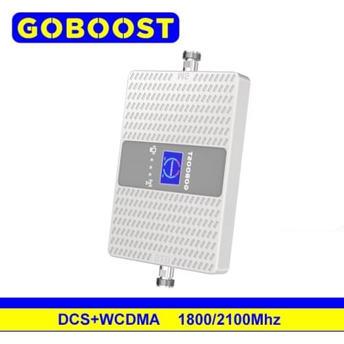 GOBOOST Dual Band DCS WCDMA Sginal Booster 1800 2100 Mhz Power Supply Pulg 4 Options EU US AU UK Celluar Amplifier