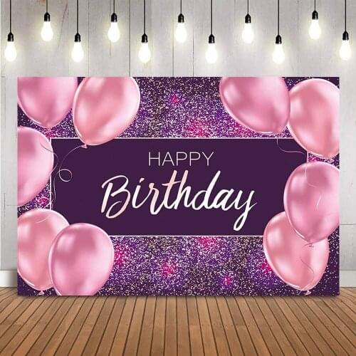 Purple Birthday Backdrop Glitter Dots Women photo background Pink Party Balloons Newborn Girls Birthday Party Decoration Props
