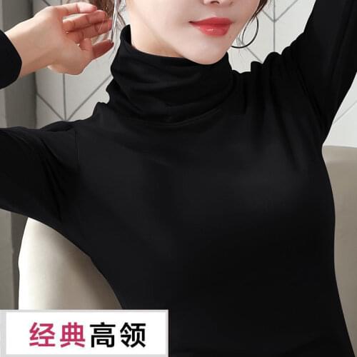 Modal Turtleneck Long-Sleeved Womens Autumn Top plus Size Stretch T-shirt Womens Clothing Tshirts Tops Mujer Camisetas