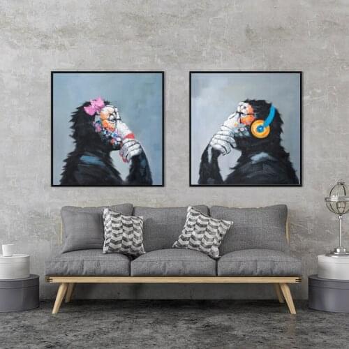 Large Size Canvas Painting Wall Art Picture Prints Monkey Couple on Canvas No Frame Home Decor Wall Poster Decor for Living Room