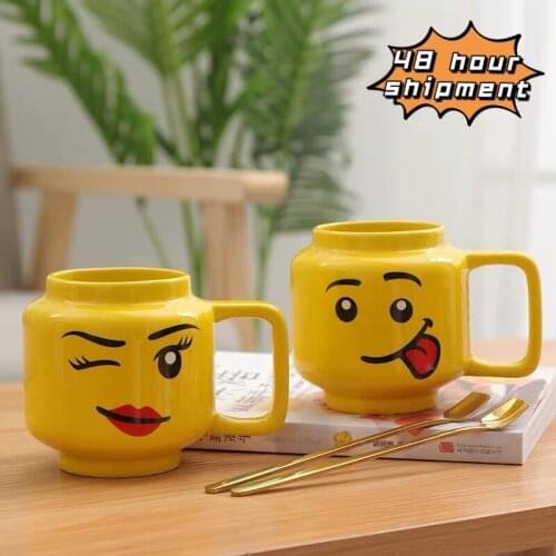 250ml Smile Ceramic Mug Cartoon Coffee Milk Tea Water Cup Cute Funny expression Yellow Smiley Children Drinking Glass Gift