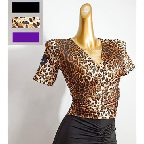 Summer Latin Tops Leopard Print Costume Adult Dance Wear Tops Ballroom Dance Competition Costume Rumba/Cha Cha/Salsa Top VDB2008