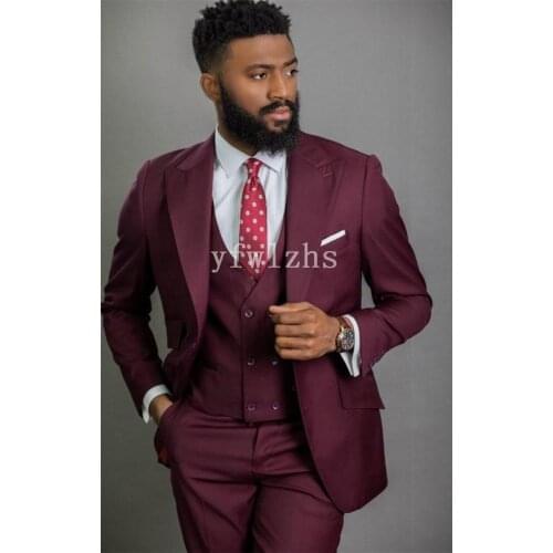 Handsome Two Buttons Groomsmen Peak Lapel Groom Tuxedos Wedding Dress Men Suits Blazer Prom Dinner (Jacket+Pants+Tie+Vest) B06