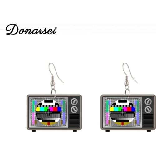 Donarsei Creative Vintage Acrylic Television Drop Earrings For Women Funny Handmade TV Dangle Earrings Novelty jewelry