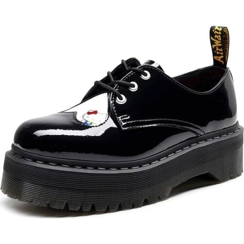 Loafers Women Ankle Boots Slip-on Platform Black Shoes Genuine Leather Autumn Cartoon Animation Ladies Flat Platform Footwear