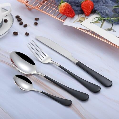 Spklifey Dinnerware Forks Knives Spoons Cutlery Set Fork Stainless Steel Spoon Kitchen Cutlery Black Cutlery Set