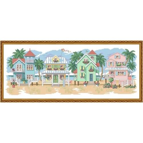 Seaside City Printed Cross Stitch Kits Embroidery Needlework Sets 11CT 14CT DIY Handmade Craft Home Decorations Canvas Paintings