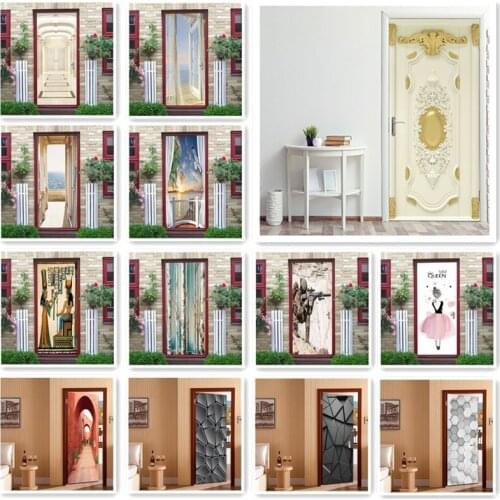 European Style Door Sticker Fashion Modern Design Life Home Decoration White Poster On The Door Living Room PVC Renovation Mural
