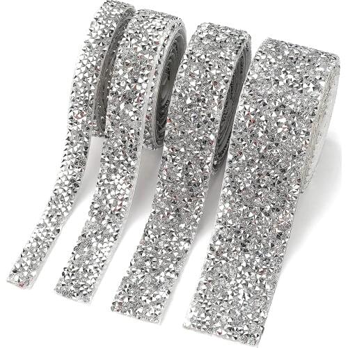 Crystal Rhinestone Ribbon Silver Heat Adhesive Diamond Tape Hotfix Decoration Belt For Wedding Cakes Birthday Crafts Dress Shoes