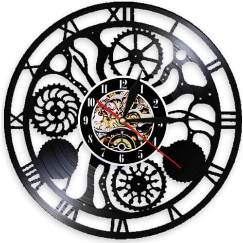 Gears and Cogs Vinyl Record Wall Clock Cogwheels Science Art Artificial Intelligence Steampunk Neuroscience Hanging Clock Decor