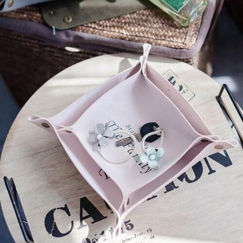 Desktop Organizer Tray Chic PU Leather Key Sundries Storage Tray Nordic Home Simple Jewelry Lipstick Storage Box