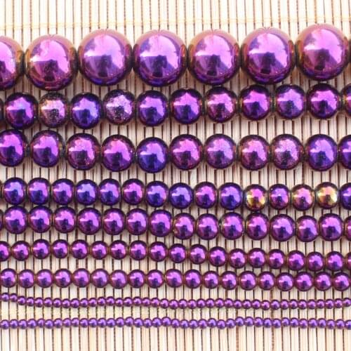 Natural Hematite Electroplate Purple Round Loose Beads 15inch Wholesale For DIY Jewellery Free Shipping