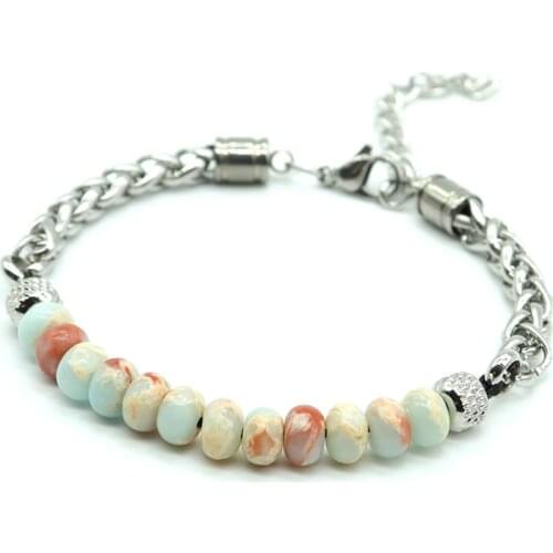 2021 Fashion Stainless Steel Bracelet Men Women 100% Real Natural Imperial Stone Braslet Adjustable Chain Braclet For Him Gift