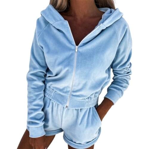 Autumn New Womens Tracksuit Hoodie Sets Solid Color Pocket Design Zipper Coat Shorts Set vetement femme 2021 костюм женский