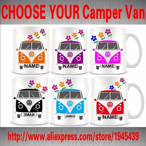 Personalized Camper Van funny novelty travel mug Ceramic white coffee tea cup Custom Birthday Christmas gifts 6 color choise