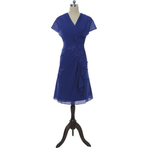 Simple Mother of The Bride Dresses V-neck Short Sleeves Wedding Party Gowns Appliques Knee-Length Mother Dresses for Wedding