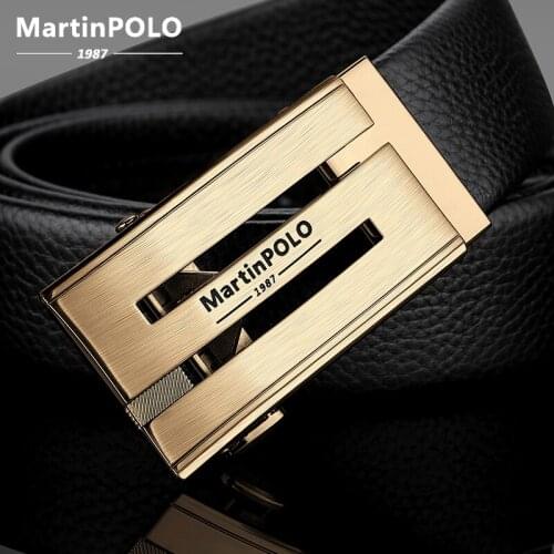 MARTINPOLO Cowhide Leather Strap Designer Metal Belts Men High Luxury Jeans Waistband Men Belts Automatic Buckle Belt MP4303P