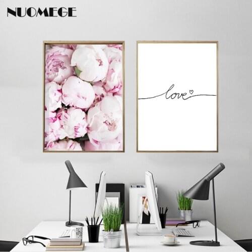 Peonies Print Pink Wall Art Quote "Love" poster Flower Peony Rose Canvas Painting Minimalist Botanical Wall Picture Decoration