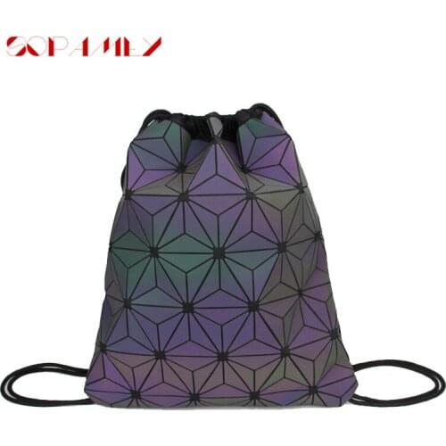 New Casual Women Luminous Drawstring Backpack School Hologram Geometric Fold Student School Bags Girls Holographic sac a dos