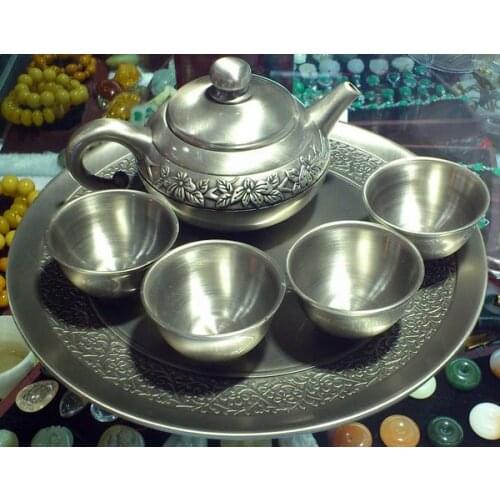 Silver tin wine exquisite crafts gift home furnishing Russian set Silver teapot tea pot tray + four bowl + 6 times/castle