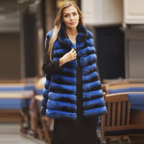 FURSARCAR Warm Chinchilla Rex Rabbit Fur Coat 2021 Luxury Winter Fashion Women Natural Rex Rabbit Fur Jacket With Fur Collar