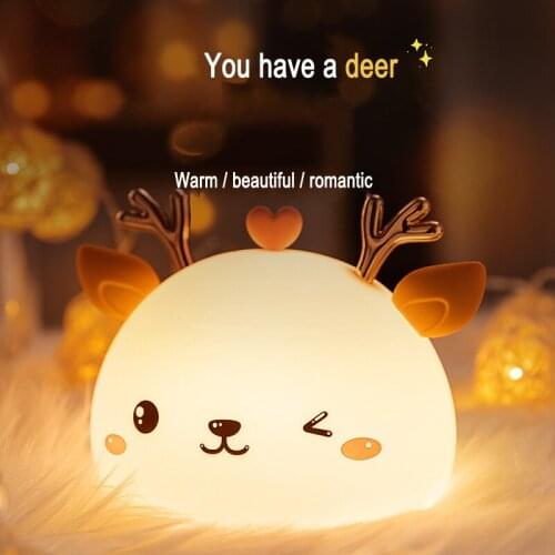 Cute Deer Silicone Color Changing Night Light LED Rechargeable Bedside With Sleeping Lamps Christmas Gifts for Children